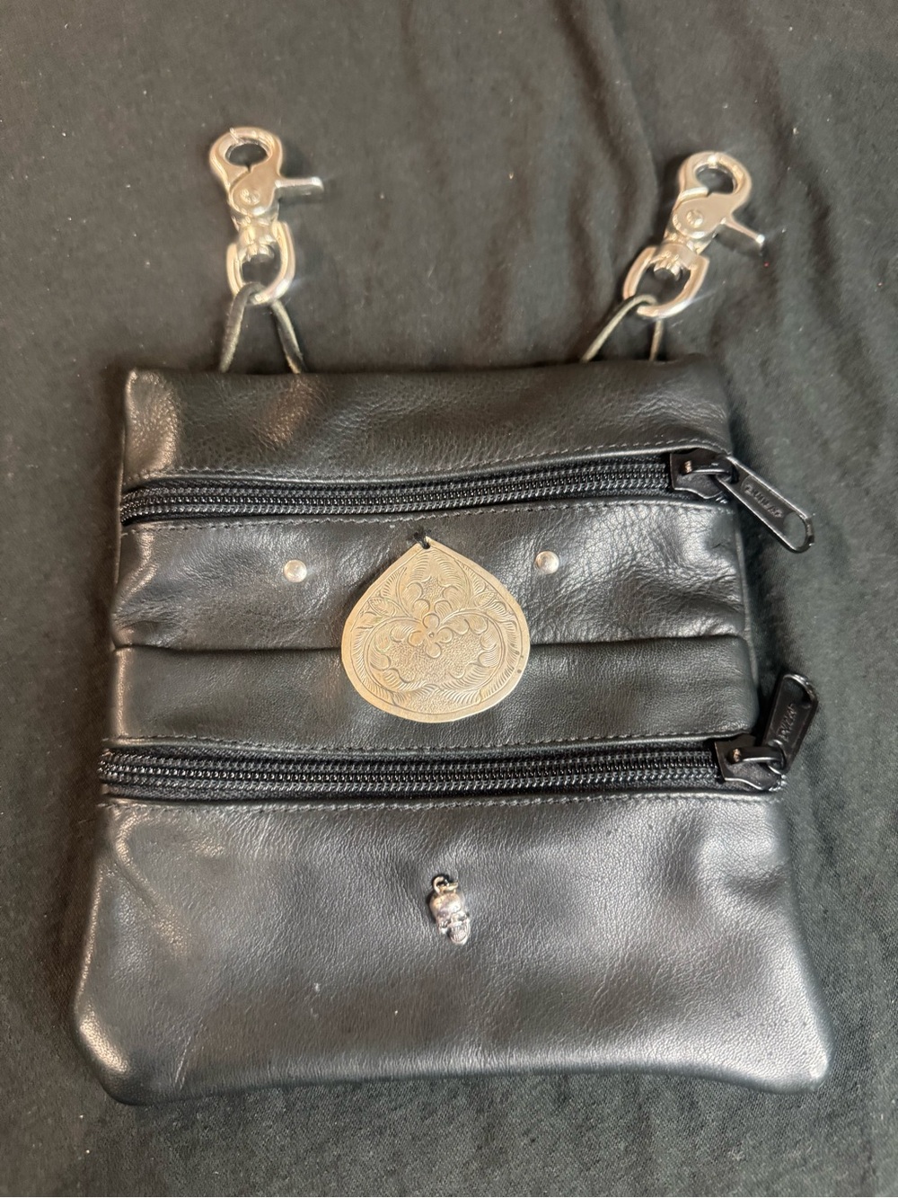 Handmade Black Leather Belt Loop Hip Pouch Biker Skull Utility Bag